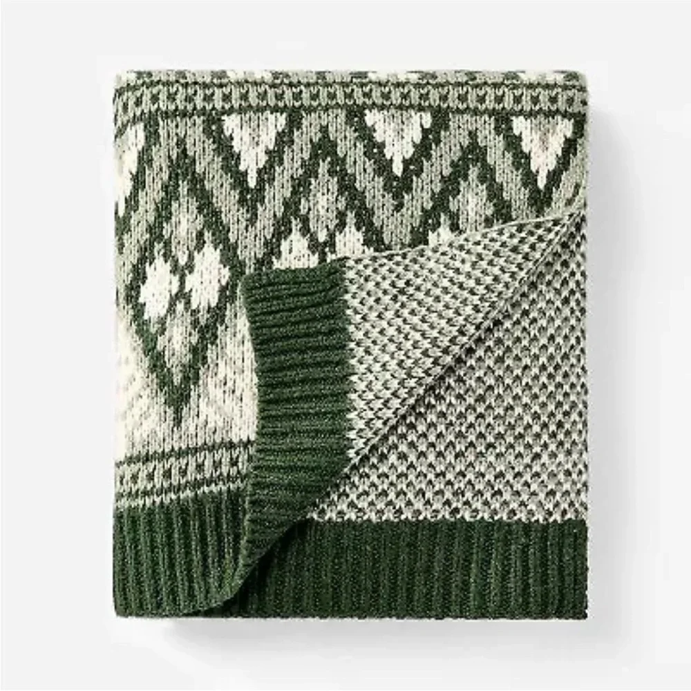 Knit Fair Isle Throw Blanket Green/Cream - Threshold designed with Studio McGee